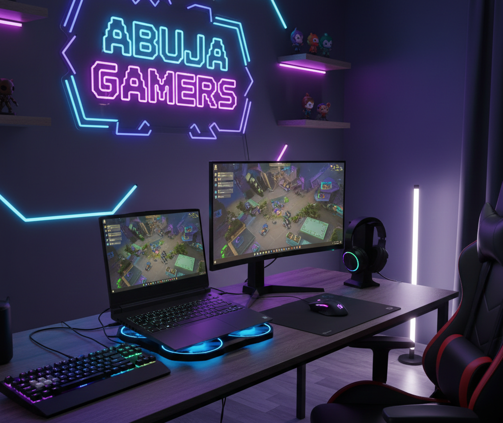 Abuja gamers using gaming laptops and accessories