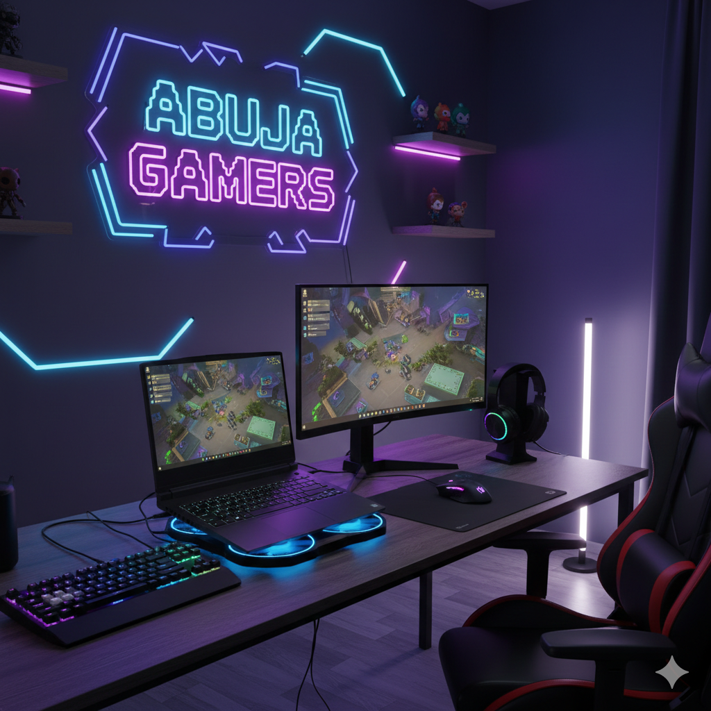 Abuja gamers using gaming laptops and accessories
