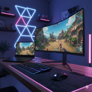 Gaming laptop connected to external high refresh rate monitor