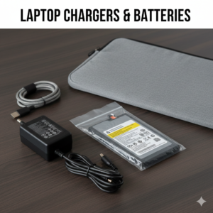 Genuine laptop chargers and replacement batteries available in Abuja.