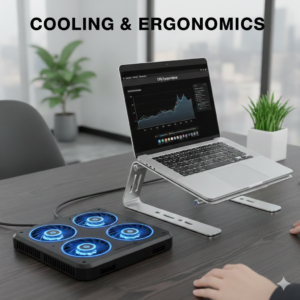 Laptop cooling pad and ergonomic stand to prevent overheating