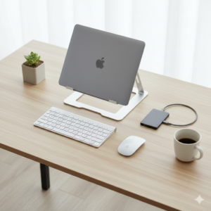 laptop accessories including laptop stand and keyboard